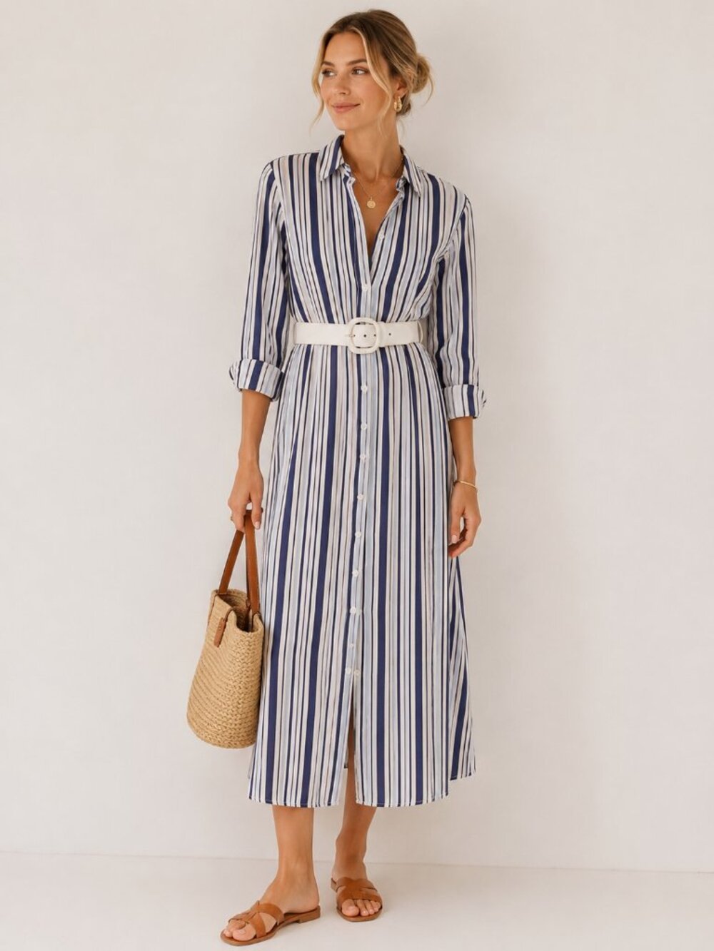 Chicos Striped Maxi Tunic Dress/Coverup